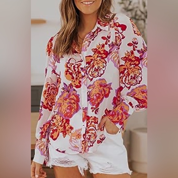 NWT Womens Tops Button Down Shirts Print Long Sleeve Blouses - Picture 2 of 7